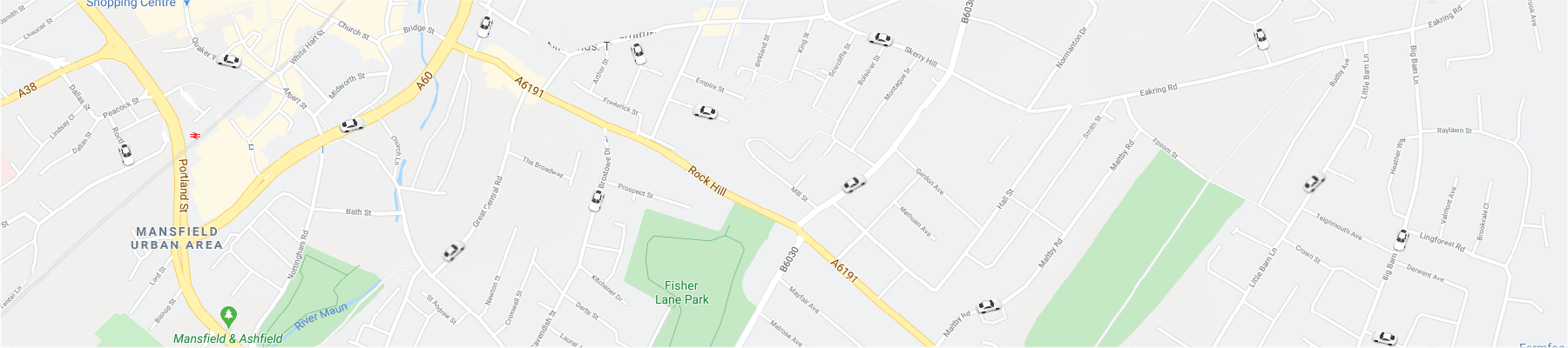 Map of Mansfield on the ACE-ABC Taxi app